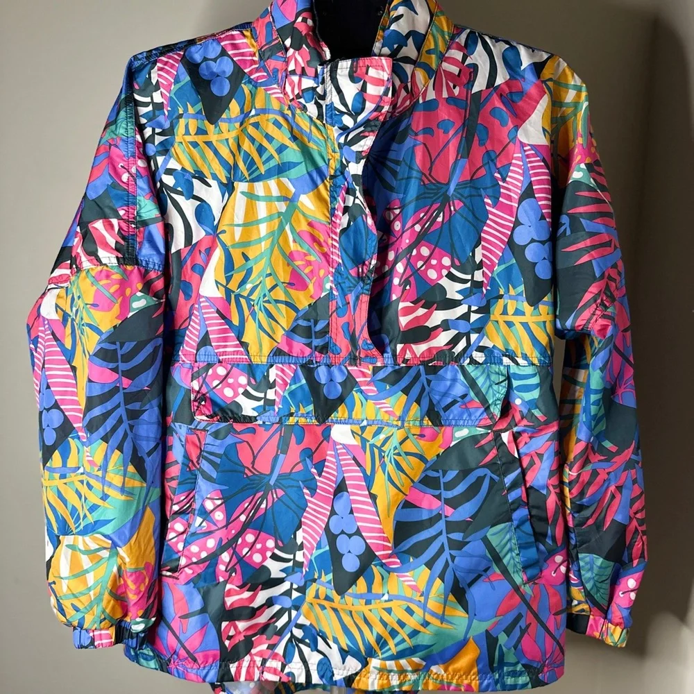 Vibrant Multicolor Leaf Print Jacket with hoodie perfect for rainy season - Picture 2 of 11